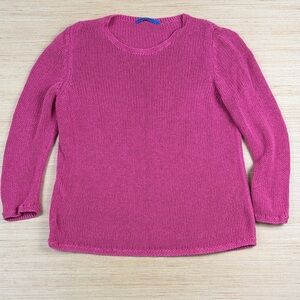 J.McLaughlin Pink Fuschia Linen/Cotton Knit Sweater Crewneck | Women’s Size L